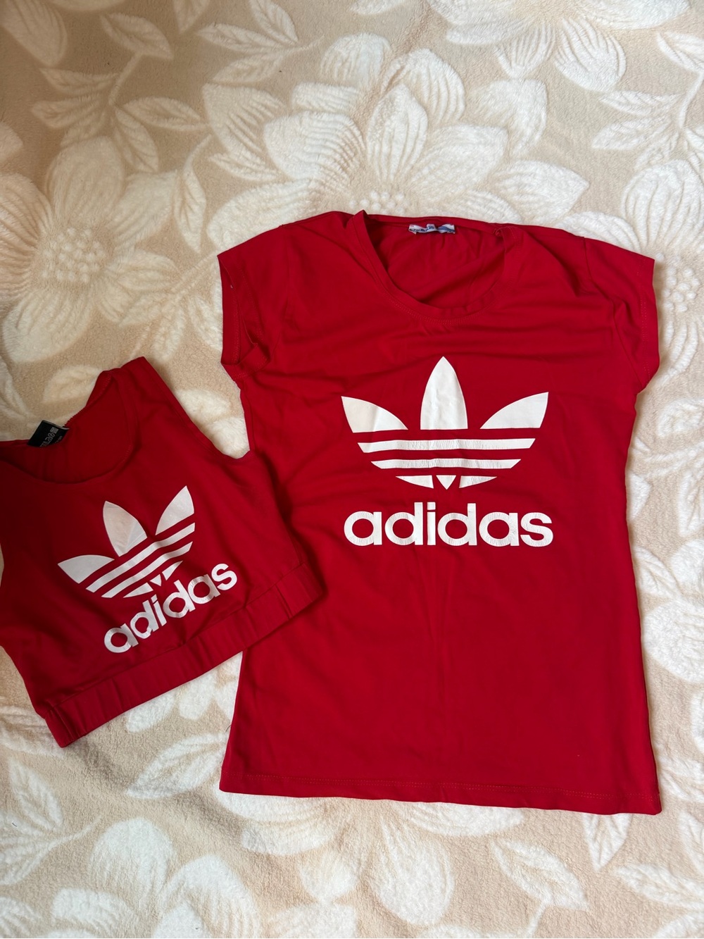 adidas Red Kids' Trefoil Crop Tank Top - Picture 4 of 6